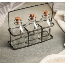 Набор бутылей стеклянных на подставке «Парфе», 170 мл, 18,5×6,5×12 см, 3 шт