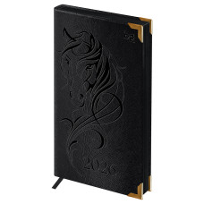 Еженедельник датированный 2026г., 90*165, 64л., твердый переплет, кожзам, BG "Horse. Shade", черный, цветной срез