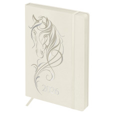 Ежедневник датированный 2026г., А5, 176л., твердый переплет, кожзам, BG "Horse. Pearl", цветной срез, с резинкой, карман