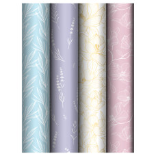 Упаковочная бумага глянц. 70*100см, MESHU "Flowers", 80г/м2, ассорти 4 дизайна