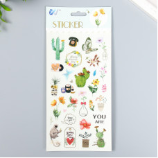 Наклейка пластик "Кактусы и цветы" 10,3х22,5 см