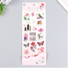 Наклейка пластик "Цветы и насекомые" с серебристой обводкой 10х27 см