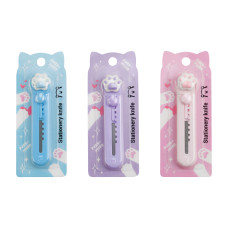 Нож канцелярский 9мм MESHU "Paw", блистер, европодвес, ассорти