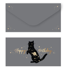Конверт для денег MESHU "Happy Birthday. Space Cat", 85*164мм, мат. ламинация, фольга
