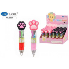 Ручка шариковая автоматическая мини 4-х цветная "ЛАПКИ" МС-6981 Basir