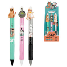 Ручка шариковая автоматическая MESHU "Сat Day" синяя, 0,7мм, грип, корпус ассорти