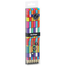Набор карандашей ч/г Berlingo "Color Block" HB, 12шт., круглый, заточен., с ластиком, ассорти, PET-бокс