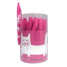 Ручка автомат. шариковая синяя Котики на розовом 0,7