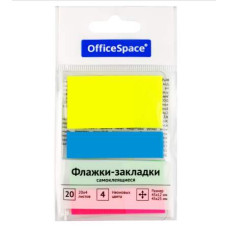 Флажки-закладки OfficeSpace, 45*12мм* 3цв.,+ 45*25мм* 1цв., по 20л., неон