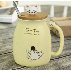 Кружка «Котик», 500 мл, с деревянной крышкой и ложкой