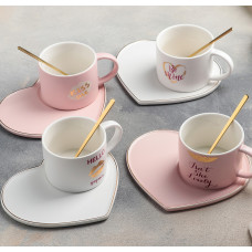 Чайная пара с ложкой «Поцелуй», 2 предмета: кружка 200 мл, тарелка 15.5×13.5 см, керамика