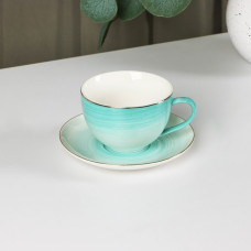 Чайная пара «Млечный путь», 2 предмета: чашка 220 мл, блюдце d=13,5 см, цвет бирюзовый