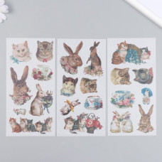 Наклейки для творчества бумага "Кошечки и кролики" 10х20 см