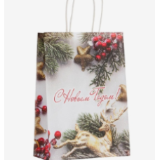 Пакет бумажный подарочный новогодний крафт «Новогоднее украшение» 18×8×25 см