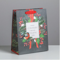 Пакет подарочный новогодний крафтовый «Счастья и любви», MS 18×23×10 см