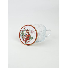 Кружка новогодняя стеклянная «Тепла и уюта», 450 мл, с крышкой