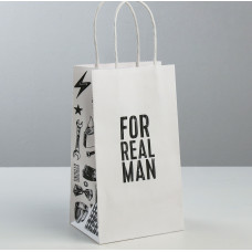 Пакет подарочный крафт «For real man», 12 × 21 × 9 см