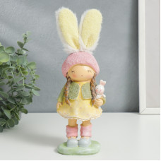 Сувенир  "Малышка-зайка с игрушкой заяц" розово-жёлтый 23х7,5х8,5 см