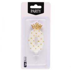 Свеча в торт "Царская" (белая с золотым, на шпажке)